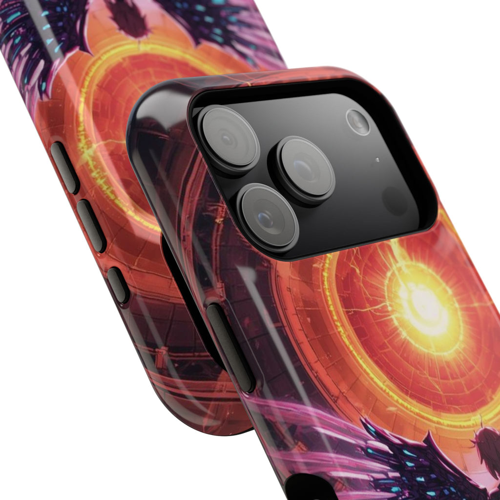 Vi-Anime Phone Case — Angelic Warrior with Fiery Halo Impact-Resistant Design