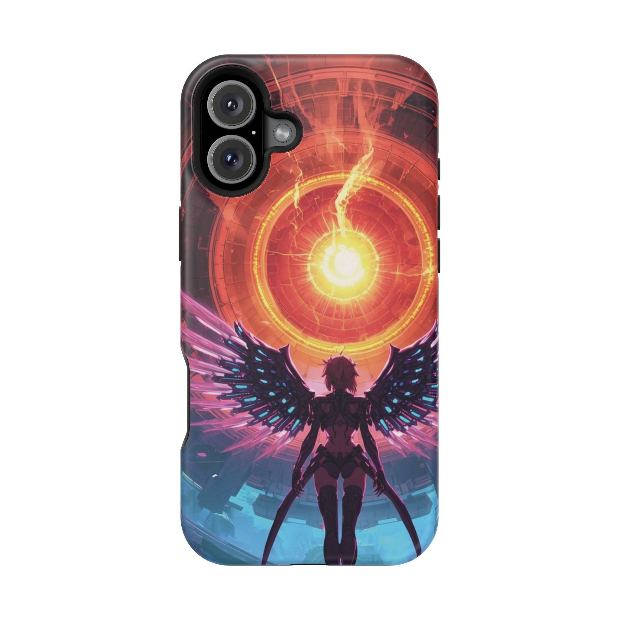 Vi-Anime Phone Case — Angelic Warrior with Fiery Halo Impact-Resistant Design