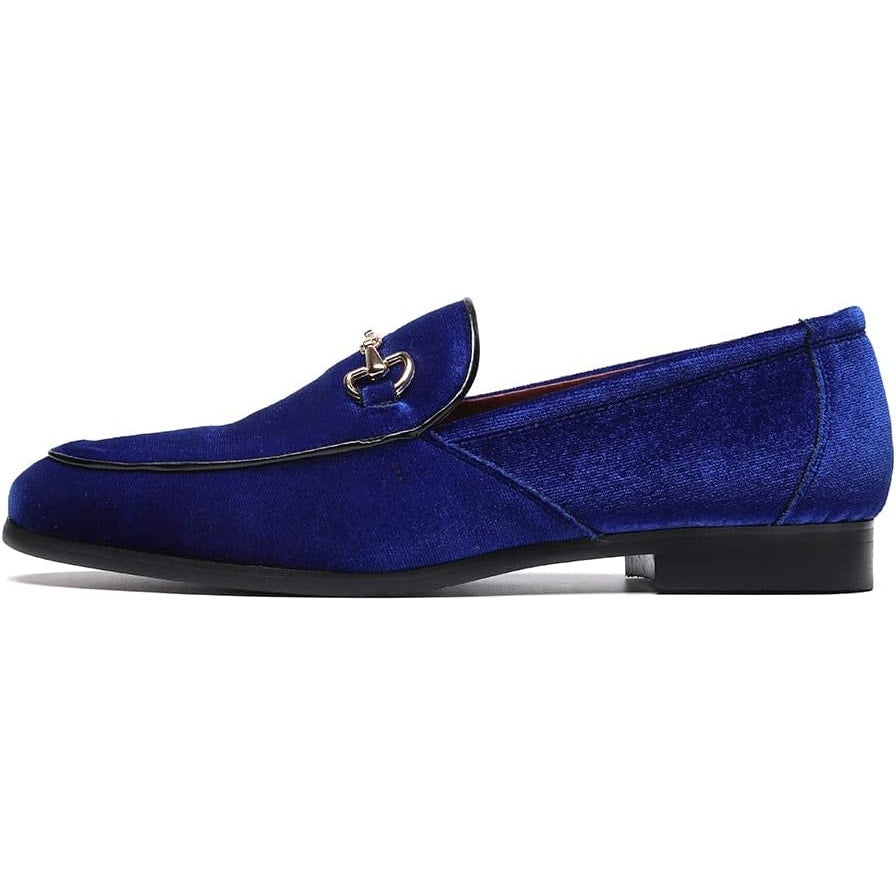 LCQL Mens Size 13 Blue Velvet Gold Buckle Slip On Low Heel Regal Loafer Shoes