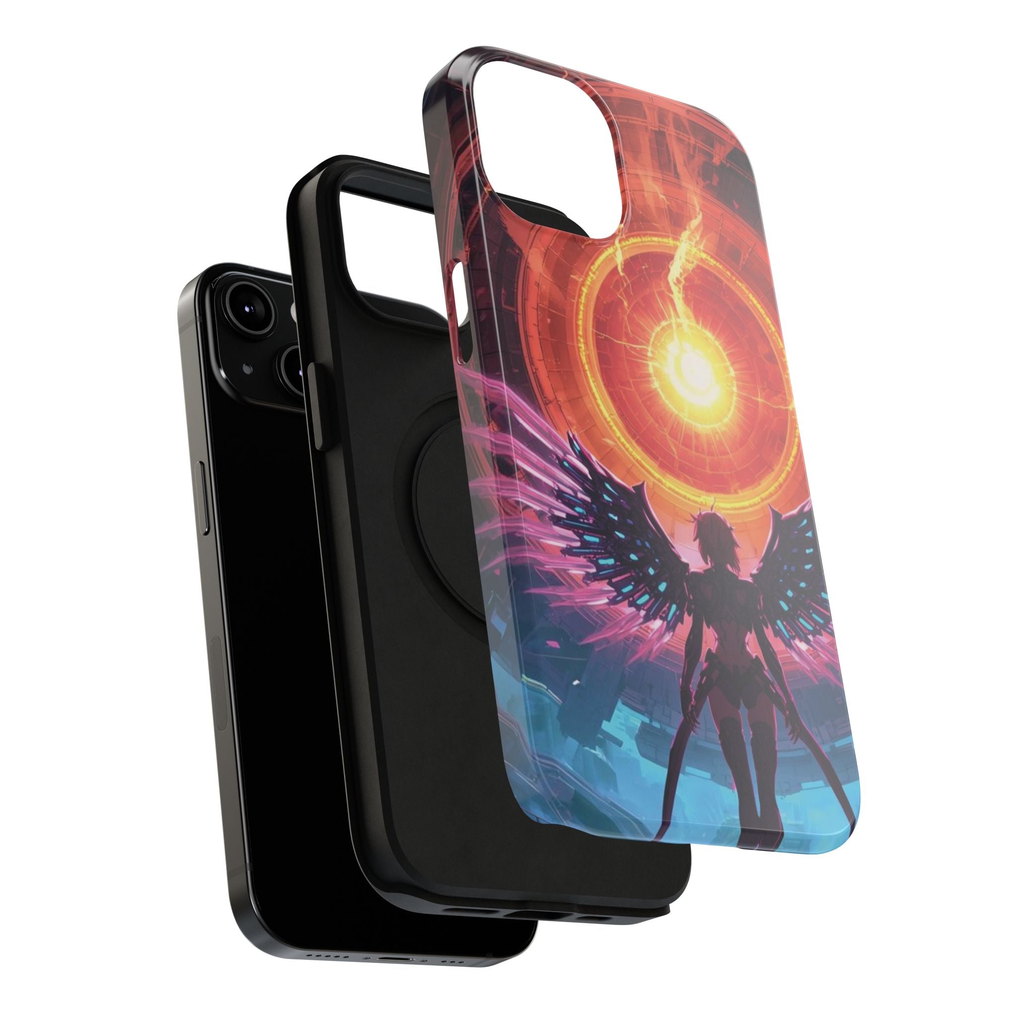 Vi-Anime Phone Case — Angelic Warrior with Fiery Halo Impact-Resistant Design