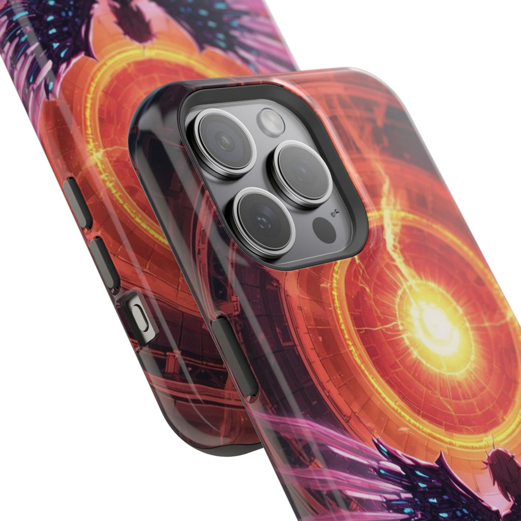Vi-Anime Phone Case — Angelic Warrior with Fiery Halo Impact-Resistant Design
