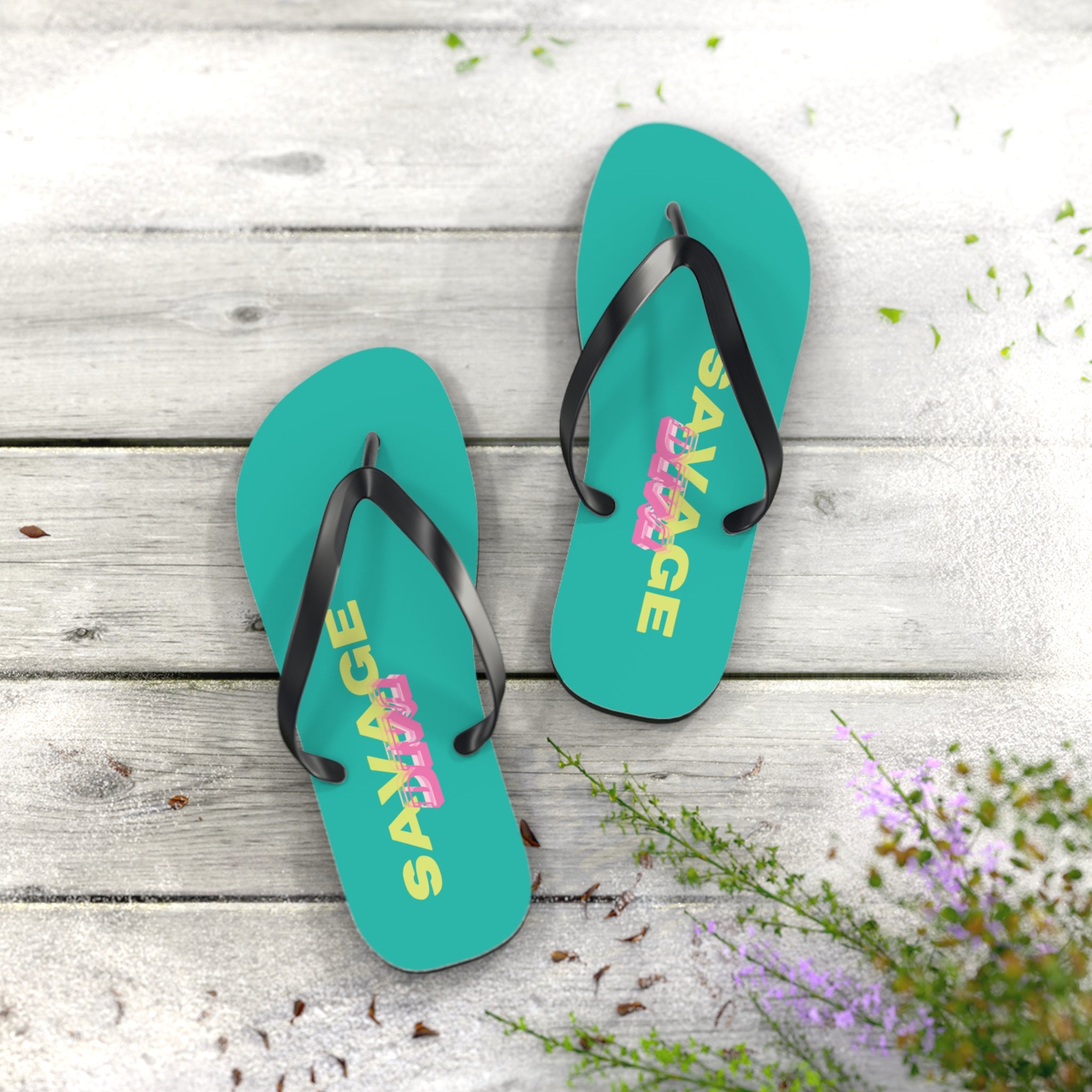Woman’s Shoes - ‘Savage Diva’ Teal Flip Flops