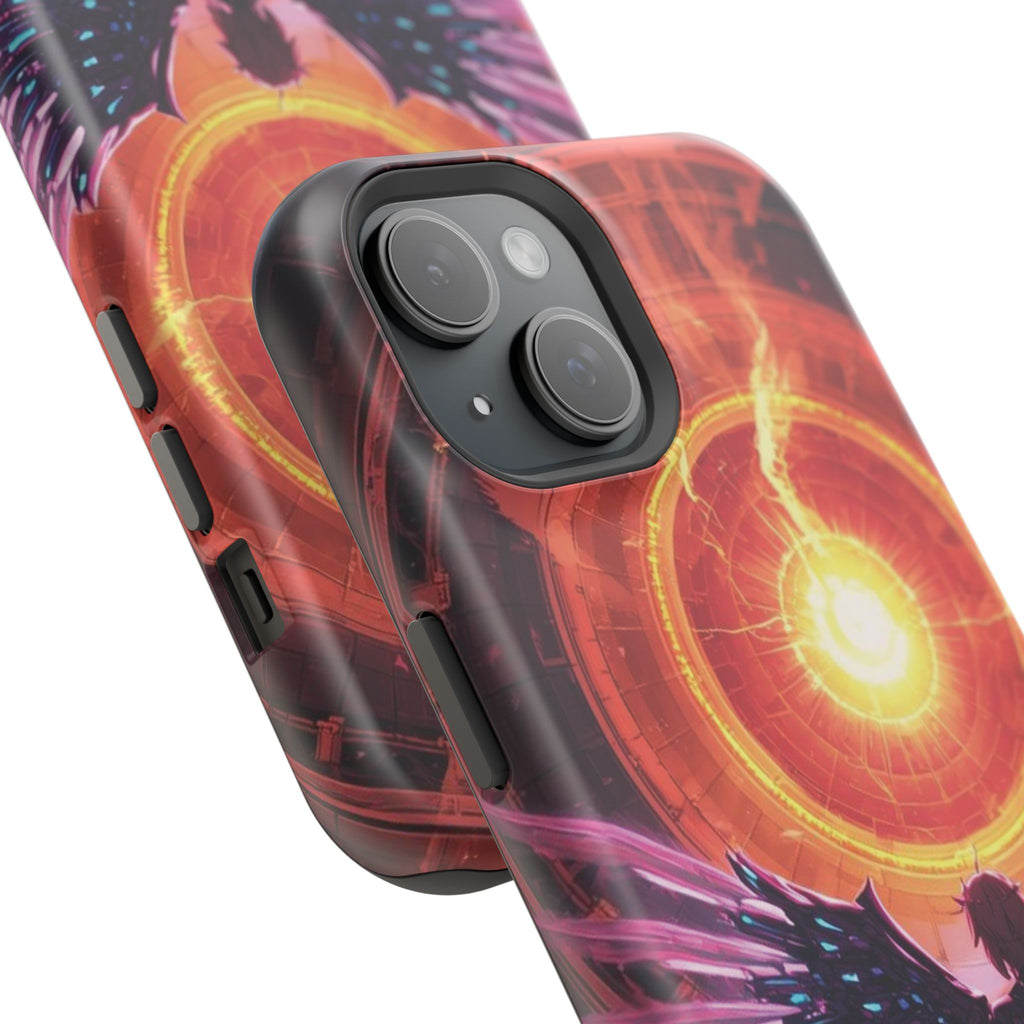Vi-Anime Phone Case — Angelic Warrior with Fiery Halo Impact-Resistant Design