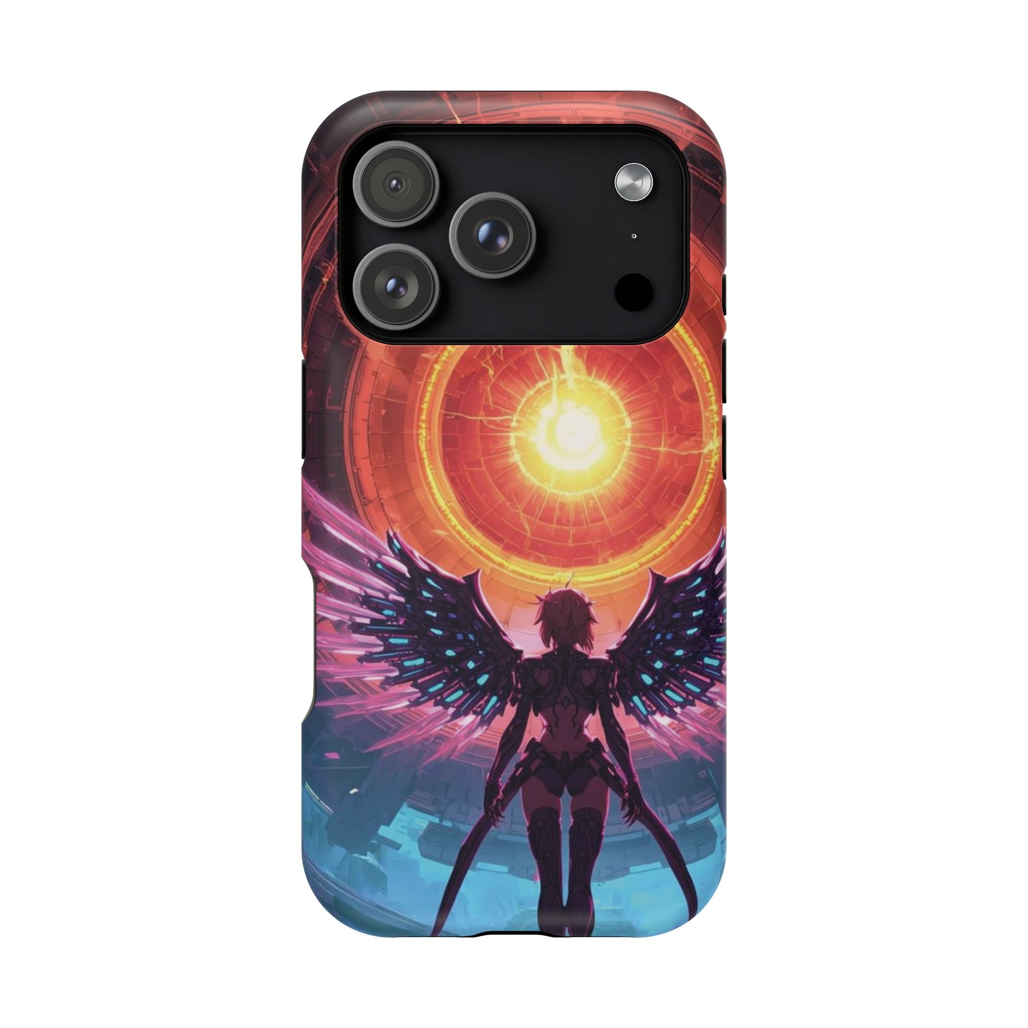 Vi-Anime Phone Case — Angelic Warrior with Fiery Halo Impact-Resistant Design