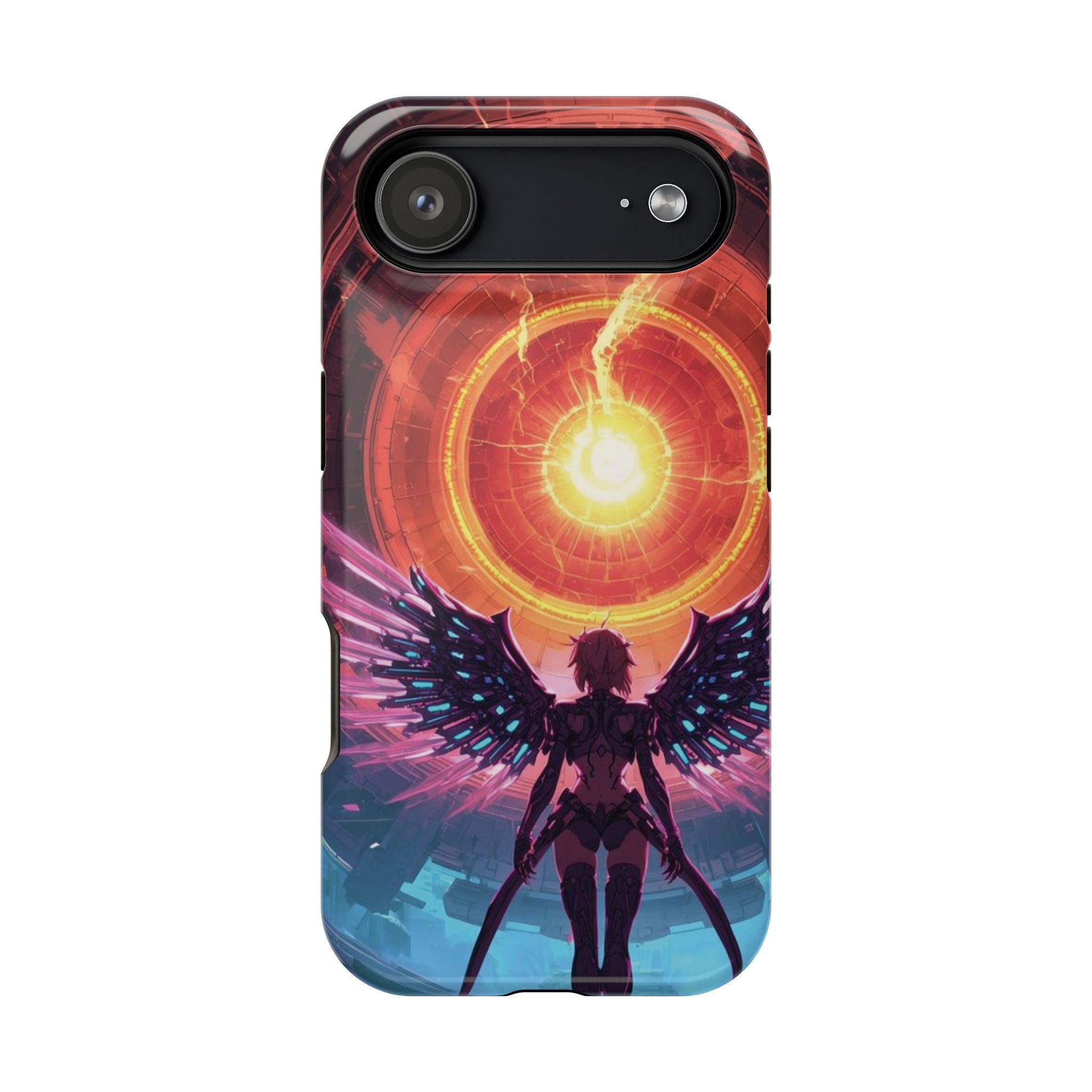 Vi-Anime Phone Case — Angelic Warrior with Fiery Halo Impact-Resistant Design