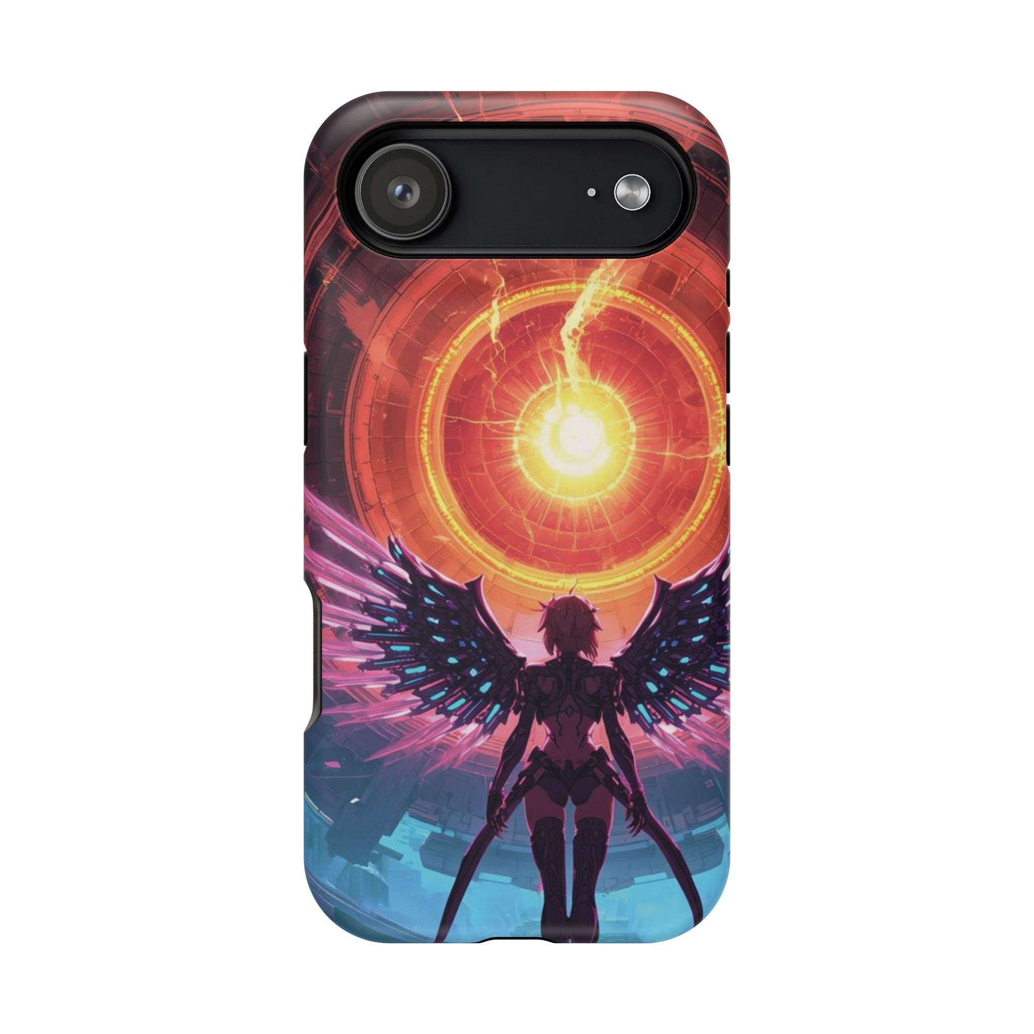 Vi-Anime Phone Case — Angelic Warrior with Fiery Halo Impact-Resistant Design
