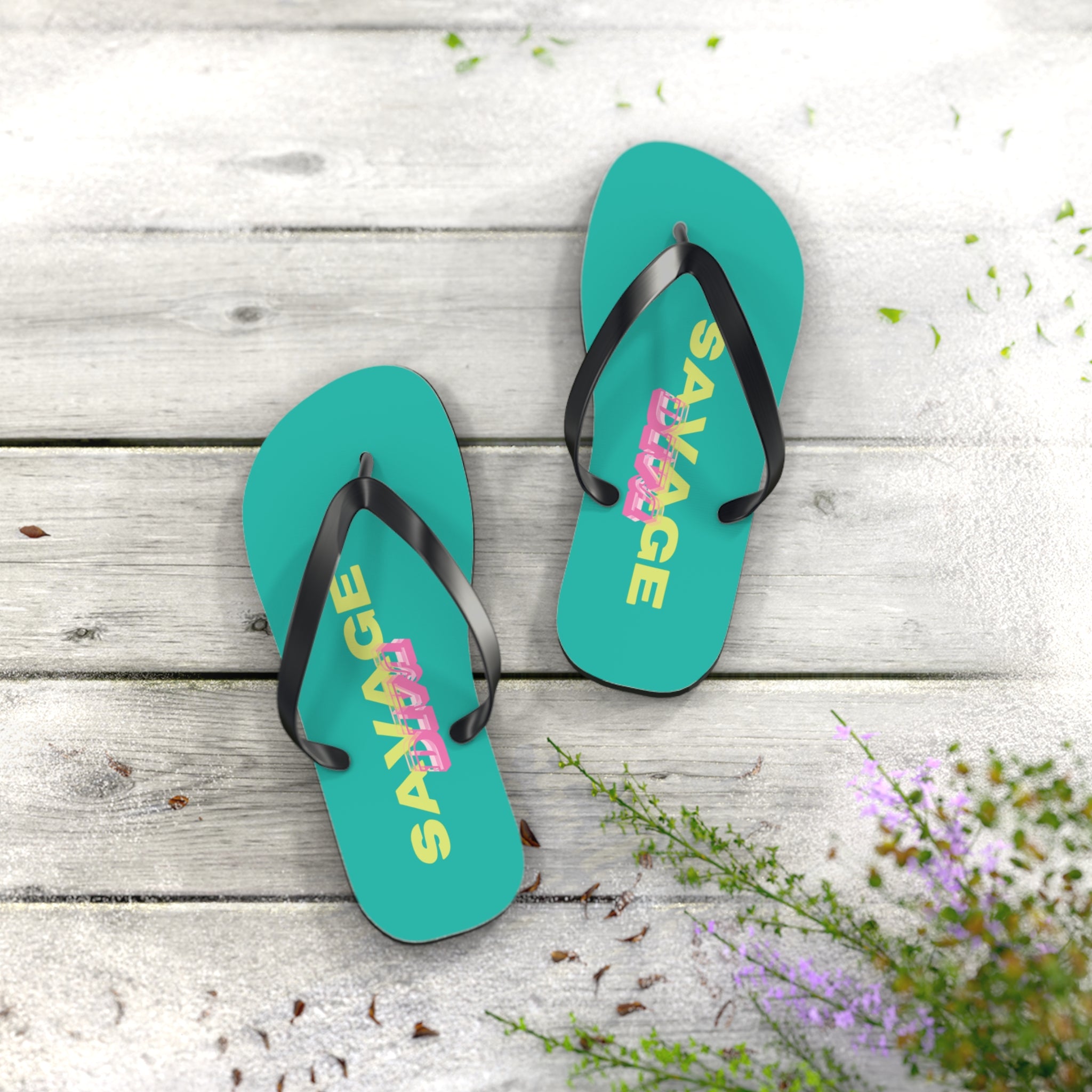 Woman’s Shoes - ‘Savage Diva’ Teal Flip Flops