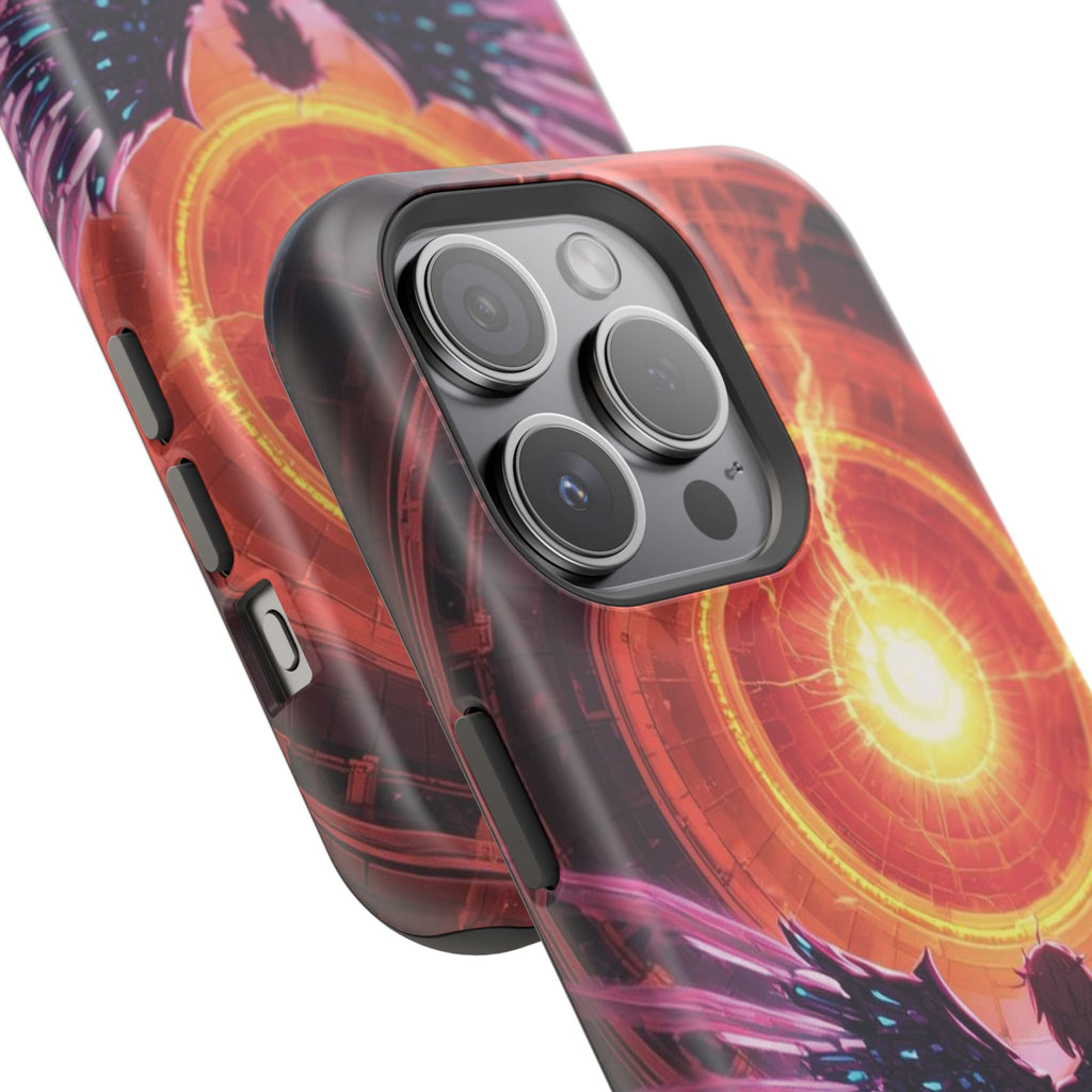 Vi-Anime Phone Case — Angelic Warrior with Fiery Halo Impact-Resistant Design