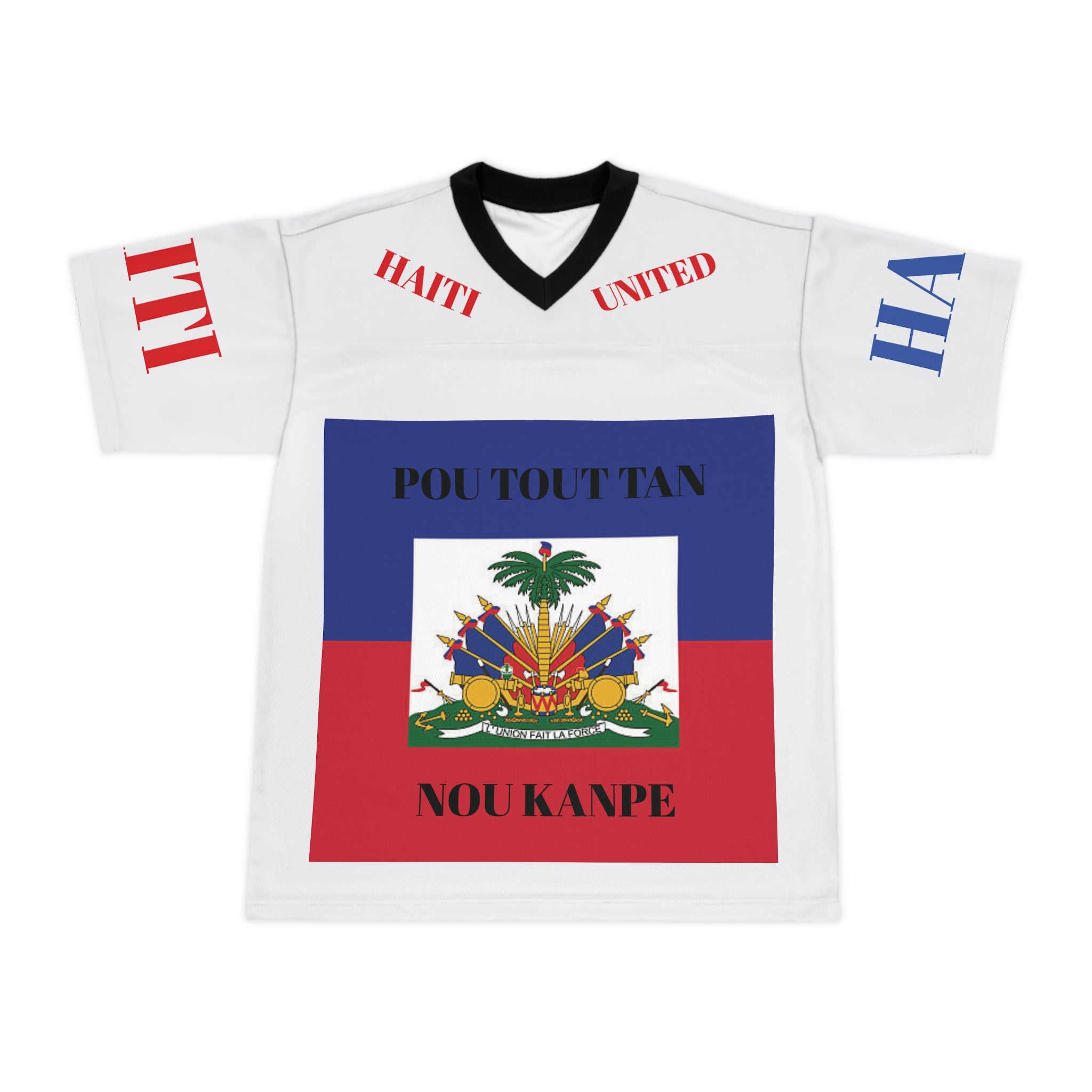 Haiti Flag Football Jersey – "Pou Tout Tan Nou Kanpe" Patriotic Soccer Shirt
