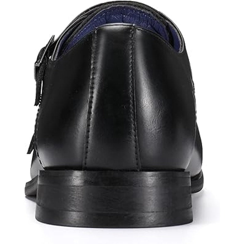 Bruno Marc Mens 12W Wide Black Faux Leather Monk Strap Slide On Loafer Shoes