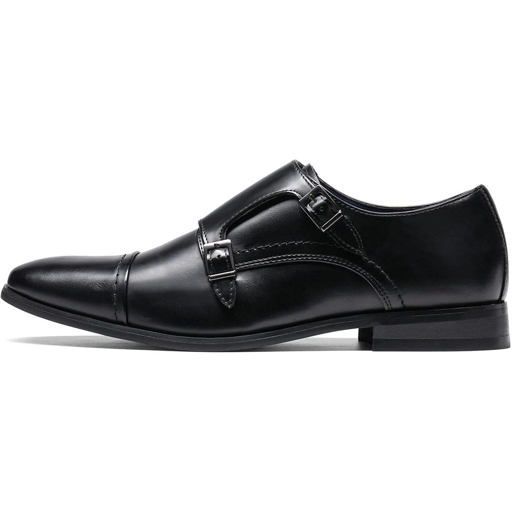Bruno Marc Mens 12W Wide Black Faux Leather Monk Strap Slide On Loafer Shoes