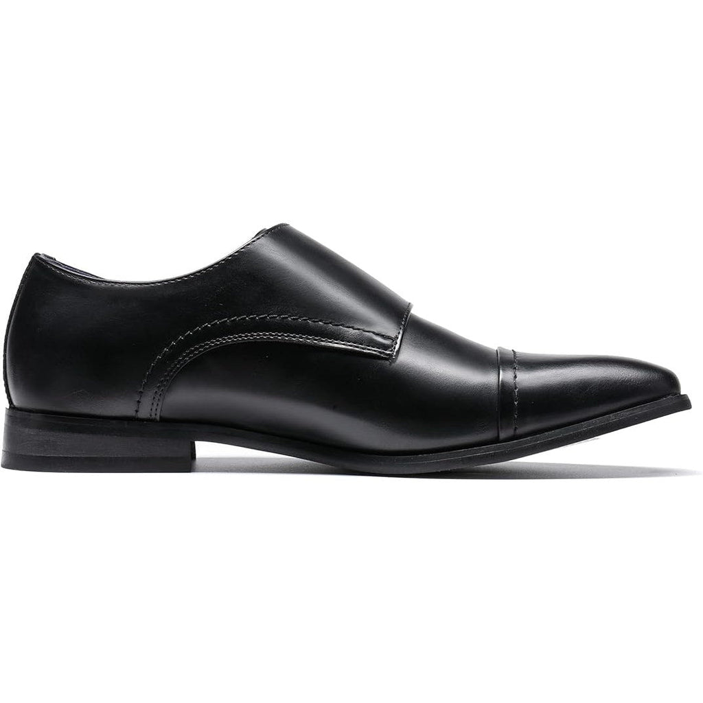 Bruno Marc Mens 12W Wide Black Faux Leather Monk Strap Slide On Loafer Shoes