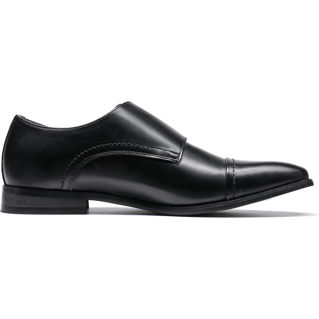 Bruno Marc Mens 12W Wide Black Faux Leather Monk Strap Slide On Loafer Shoes