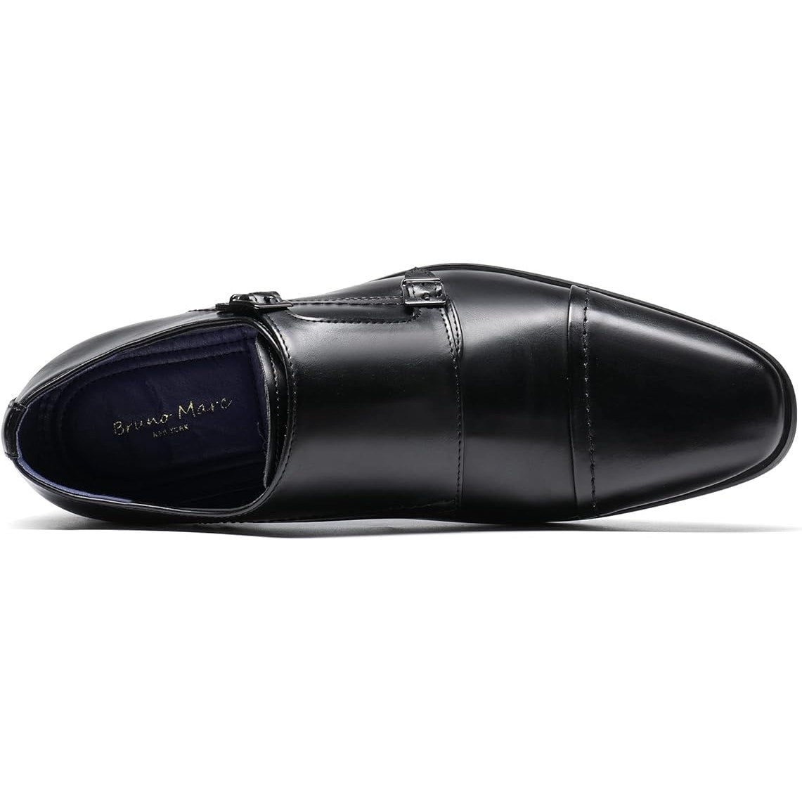 Bruno Marc Mens 12W Wide Black Faux Leather Monk Strap Slide On Loafer Shoes