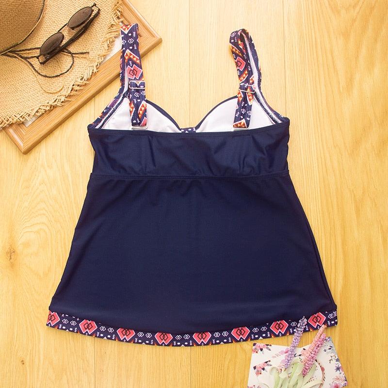 Plus Size Swimwear Women's Swimsuit Push Up Large Swimming Bathing Suit For Women Beach Swimsuits For Women Loose Fit Floral Printed Modest Two Piece Bathing Suits Vintage Blue Black Beachwear